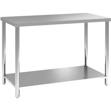 Homcom – Table de travail en acier inoxydable 120 x 60 x 86 cm – Charge max 100 kg – Pieds ajustables pour stabilité – Argenté