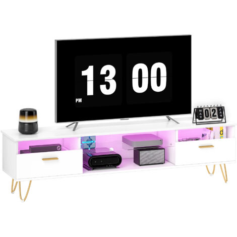 Meuble TV - HOMCOM - LED RGB de 16 couleurs - 2 tiroirs et étagère ouverte - MDF - 160x35x42cm - blanc (1/5)