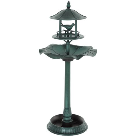 Bain d'oiseaux - Outsunny - 3 en 1 - 3 niveaux - résistant aux intempéries, rayons UV - Ø 50 x 113 cm - polypropylène, vert-de-gris