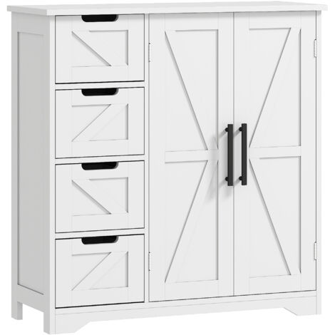 Meuble de salle de bain - HOMCOM - 4 tiroirs, 1 placard, étagère réglable - pour salon, salle à manger - 81,2 x 30 x 83,8 cm - blanc