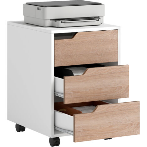 Caisson bureau - HOMCOM - sur roulettes - 3 tiroirs - MDF - 40x50x57,5cm - blanc et chêne