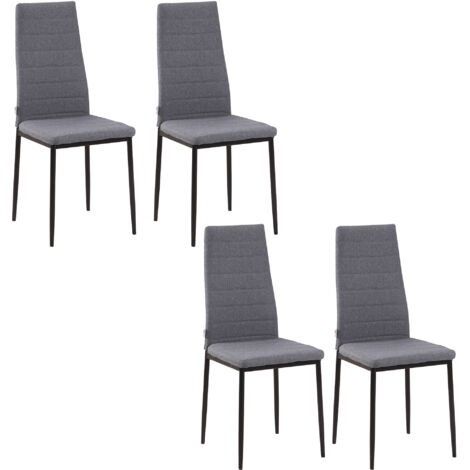 Lot de 4 chaises de salle à manger - HOMCOM - dossier haut - pieds en métal et tissu en lin - 41x50x97cm - gris (1/5)
