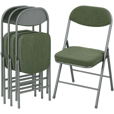 Lot de 4 chaises pliantes - HOMCOM - portables - assises et dossiers rembourrés - velours côtelé - 45 x 48,5 x 82 cm - vert