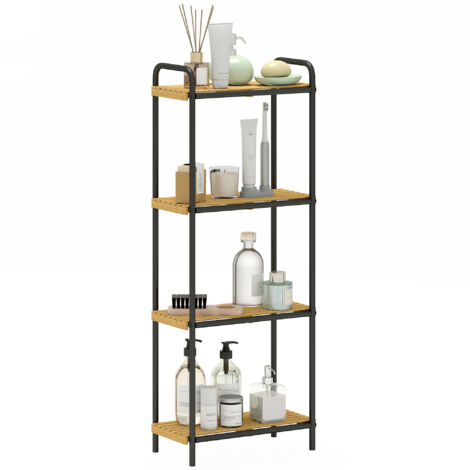 Étagère salle de bain - HOMCOM - 4 niveaux - étroite autoportante - bambou cadre acier - 41,5 x 21,5 x 106 cm - effet bois naturel (1/5)