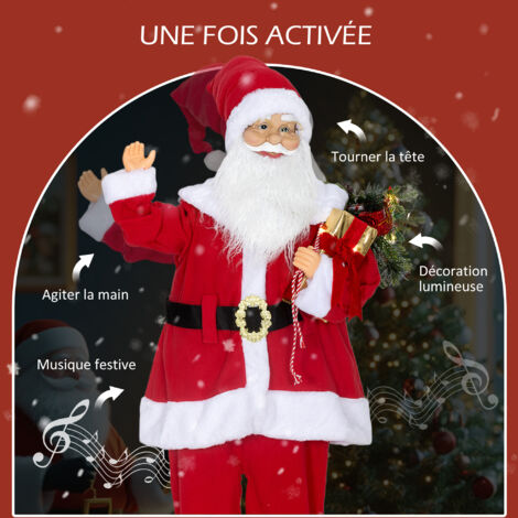 Figurine De Père Noël - HOMCOM - Commande Vocale, Lumières LED Scintillantes, Bras Pliables - Polyester Et Plastique - 120cm - Rouge