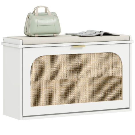 Homcom – Banc à chaussures compact avec assise rembourrée – Tiroir rabattable – MDF et panneau de particules – 80 x 26 x 47,5 cm – Blanc