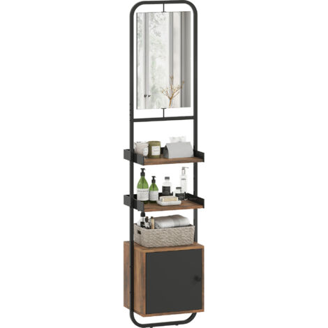 Étagère salle de bain rangement - HOMCOM - étroit et indépendant - avec miroir, étagères réglables, placard - 40 x 30 x 179 cm, noir (1/5)