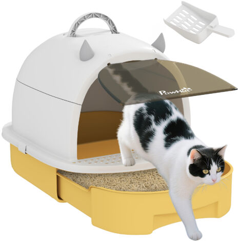 Bac à litière fermé chat - PawHut - 2 packs de filtres charbon - poignée de transport - porte translucide - nettoyage facile - jaune