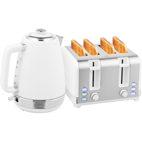 Ensemble bouilloire et grille-pain - HOMCOM - bouilloire 1,7 L et 2200 W et grille-pain à 4 tranches - en acier inoxydable - blanc