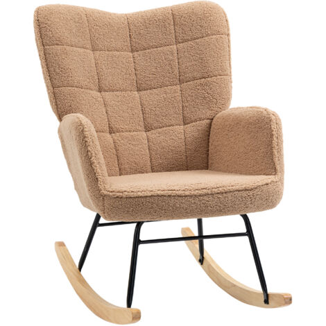 Fauteuil à bascule - HOMCOM - revêtement effet laine bouclée - structure en acier - pieds en bois massif - marron (1/5)