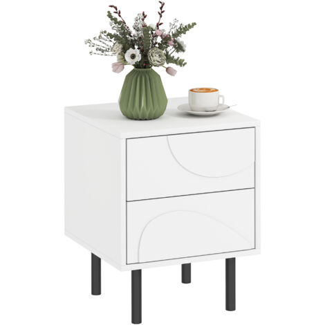Table de chevet - HOMCOM - avec 2 tiroirs à ouverture par pression - pieds en acier - 40 x 40 x 50 cm - blanc (1/5)