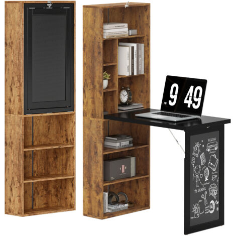 Homcom – Bureau pliable avec rangement et bibliothèque – MDF marron – Dimensions 98x51x153cm – Tableau noir intégré – Charge max 60kg (1/5)