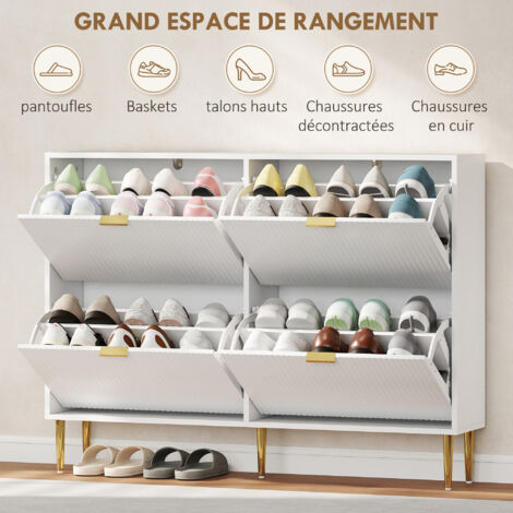 Meuble à Chaussures Moderne Avec Deux Tiroirs Rabattables Pour 12 Paires Armoire A Chaussures Avec Plateau En Verre