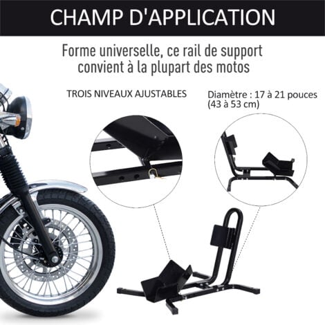 Rail de support universel pour moto - support béquille moto - bloque roue 17 à 21 pouces métal époxy noir