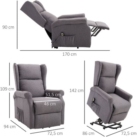 Fauteuil de relaxation électrique fauteuil releveur inclinable avec repose-pied ajustable lin gris chiné