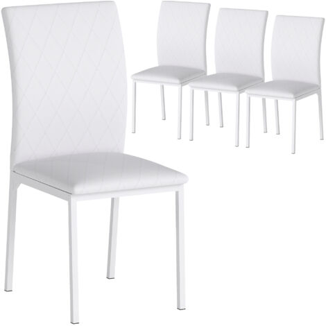 Lot de 4 chaises de salle à manger - HOMCOM - capitonnage rhombique - pieds en métal - 41x50x91cm - blanc (1/5)