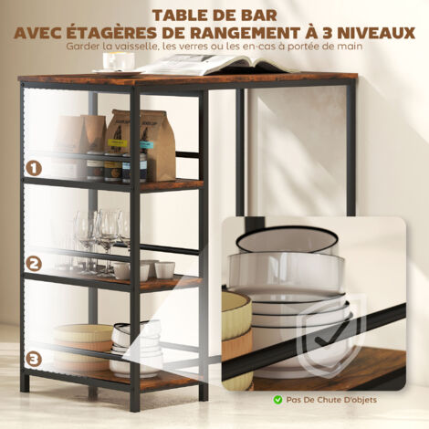 Table De Bar HOMCOM 90x50x90,5 Cm - Avec 3 étagères De Rangement - Style Industriel Brun Et Noir - Charge Max 80 Kg