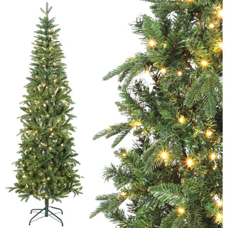 Sapin De Noël Artificiel - HOMCOM - Slim - 300 Lumières 8 Modes D 826 Branches Plastique Ignifuge 210h Cm Vert 90003190