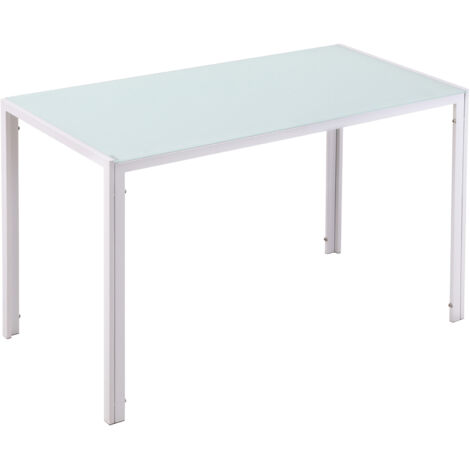 Homcom – Table de salle à manger 4 personnes – Plateau en verre trempé 6mm – Pieds en métal – Dimensions 120x60x75cm – Couleur blanche moderne (1/5)