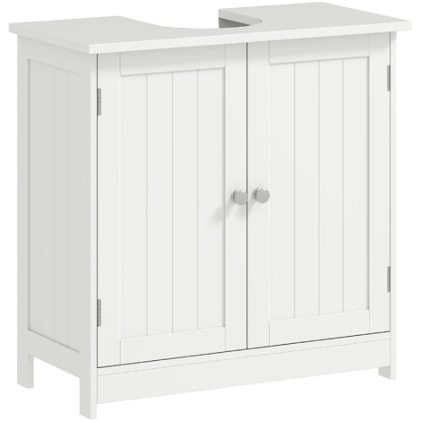 Homcom – Meuble sous vasque simple blanc – Placard 2 portes – Étagère réglable – MDF anti-humidité – Dimensions 60 x 30 x 60 cm (1/5)