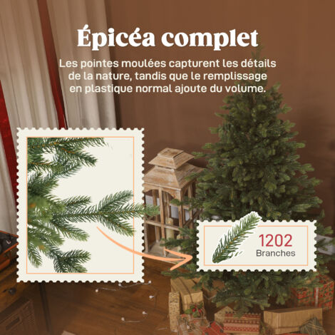 Sapin De Noël Artificiel 180 Cm HOMCOM - 1660 Pointes, Branches Articulées, Ignifuge, Support Métal - Vert
