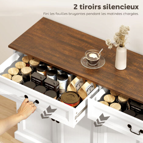 Buffet Salon HOMCOM 4 Portes 2 Tiroirs - Meuble Rangement Rustique 140x40x85cm - Plateau épais, étagères Réglables