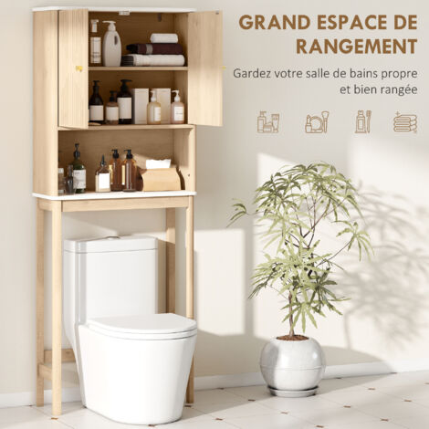 Meuble De Rangement Pour Toilettes HOMCOM - Armoire Double Porte + Étagère Ouverte - Design Chêne 66x25x168 Cm