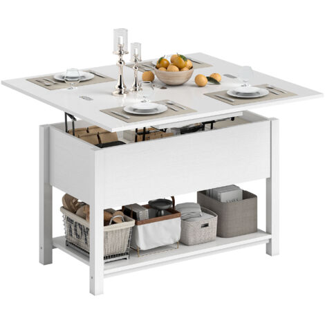 Table Basse Relevable Et Extensible HOMCOM - 100x45x50.5cm (relevée 63.5cm) - Avec Rangements, Blanc - 5