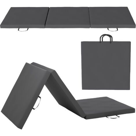 Tapis de gymnastique - HOMCOM - pliable en 3 panneaux - avec poignées - revêtement synthétique - 180 x 60 x 5 cm - gris