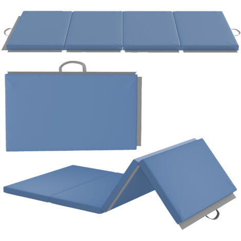 Tapis de gymnastique - HOMCOM - pliable en 4 - portable avec poignées - revêtement synthétique - 180 x 80 x 5 cm - bleu clair
