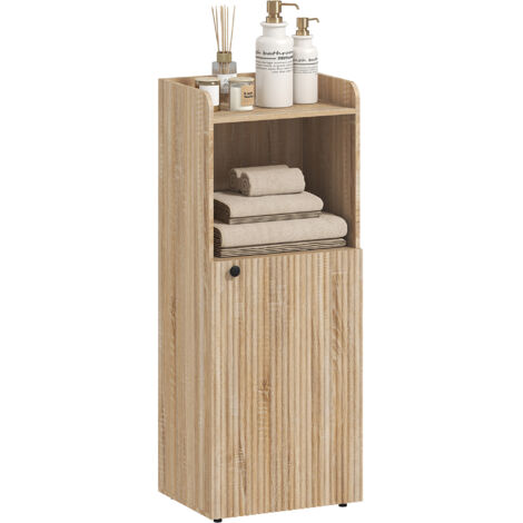 HOMCOM Armoire Murale Salle De Bain Avec Miroir - Meuble Chêne Et Acier Noir Compartiment Ouvert