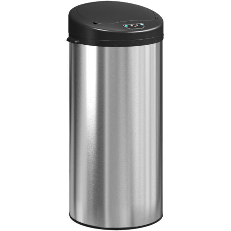Poubelle 50L avec détecteur de mouvement en acier inoxydable ronde argentée