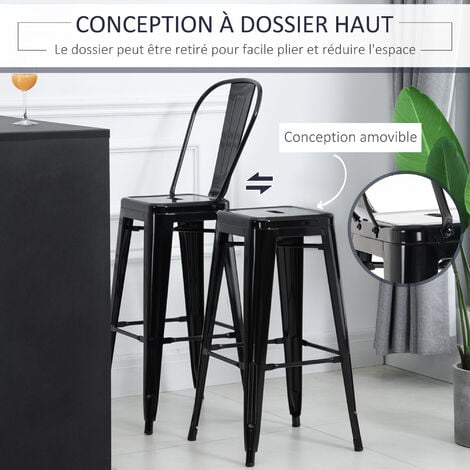 Lot de 4 tabourets de bar industriel HOMCOM - Avec dossier - Hauteur assise 76,5 cm - Métal - Noir