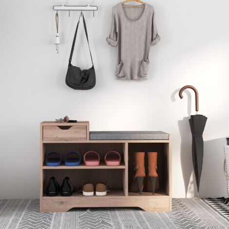 HOMCOM Banc à Chaussures Avec Coussin - Meuble Entrée Rangement 90x41x40cm Gris