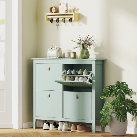Meuble à chaussures, armoire à chaussures étroite, 4 tiroirs rabattables, porte haute brillante