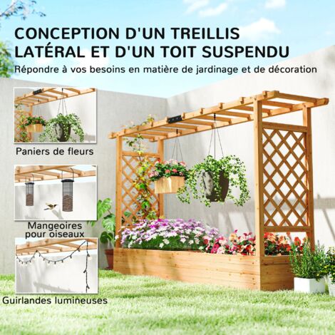COSTWAY Jardinière avec Treillis en Bois avec Base Ouverte, 2 Bacs à