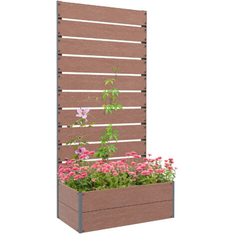 Jardinière avec treillis - Outsunny - pour plantes grimpantes, légumes, fleurs - 72 x 38 x 150 cm - marron clair