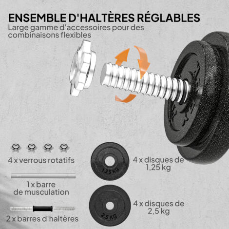 Ensemble D'haltères En Vinyle 40 Lb – Réglable, Avec Plaques, Pour Gym Maison, Noir