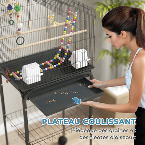 Cage à oiseaux - PawHut - 2 mangeoires 2 perchoirs - 46 x 36 x 120 cm ...