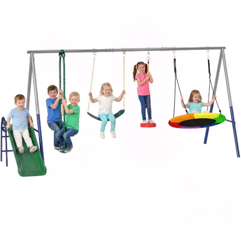 AIYAPLAY Balançoire pour Enfants 3 en 1 avec Tente Anneaux et Hauteur Ajustable pour Enfants de 3-8 Ans Structure Métallique 283x180x182 cm à partir de 149,90 € (août 2026