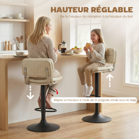 HOMCOM Lot De 2 Tabourets De Bar Vintage Réglables Et Pivotants - Assise Confortable Marron