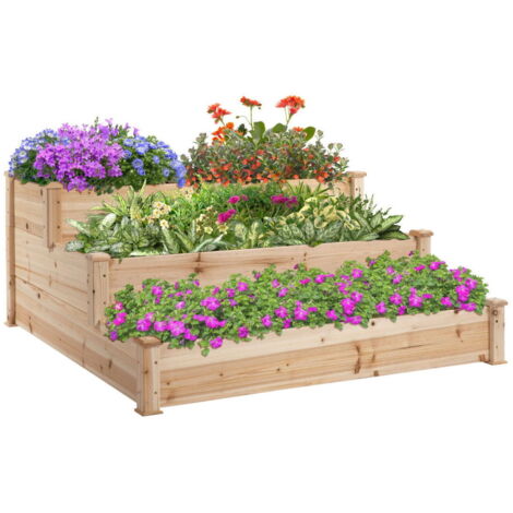 Lit surélevé à 3 niveaux, lit de plantes, lit d'herbes aromatiques, escaliers de fleurs pour balcon, jardin, bois de sapin natur