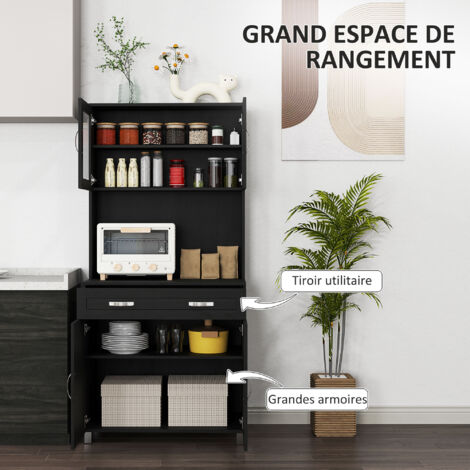 HOMCOM Buffet Cuisine Gris – Vaisselier 2 Portes, Tiroir & Étagères Réglables, Meuble Rangement 80x40x152,5 Cm Élégant Et Fonctionnel