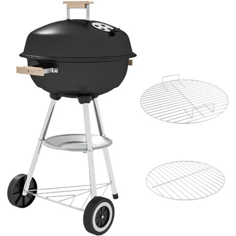 Barbecue Charbon Outsunny Avec Couvercle, Roues Et Ustensiles - 113x62x97 Cm Métal Émaillé Noir