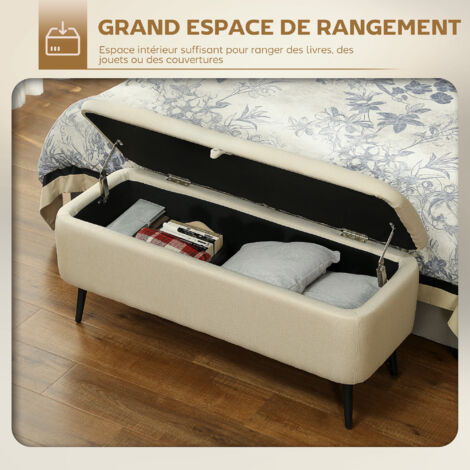 Banc Coffre De Rangement, Tabouret De Rangement, 141 X 41,5 X 47 Cm L X L X H Lin Gris Clair