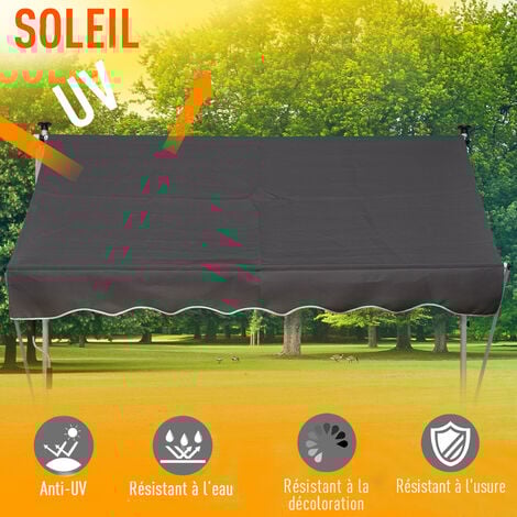Store banne manuel rétractable 2L x 1,5l x 1,7-2,8H m inclinaison réglable installation rapide métal alu polyester gris
