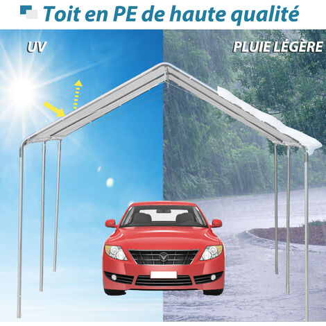 Carport auvent pour voiture 5,95L x 2,90l x 2,60H m acier galvanisé robuste PE haute densité blanc