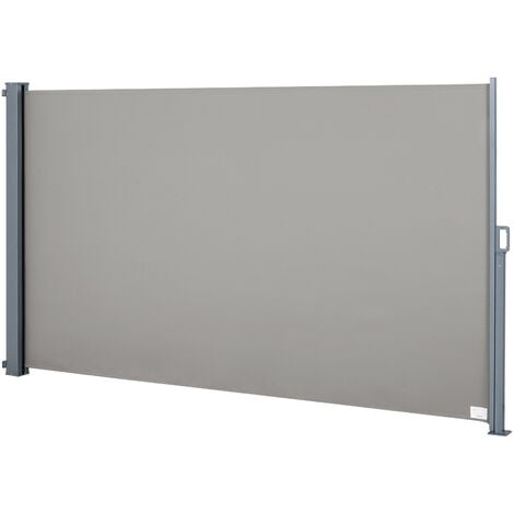Store latéral brise-vue paravent rétractable dim. 3L x 1,60H m alu. polyester anti-UV haute densité 280 g/m² gris - Gris
