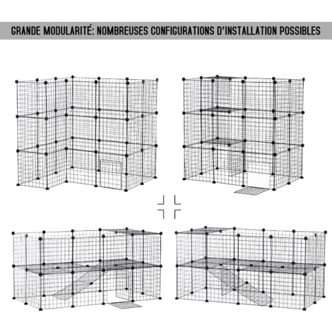 Cage parc enclos pour animaux domestiques L 146 x l 73 x H 73 cm modulable 2 niveaux 36 panneaux bords arrondis fil métallique noir