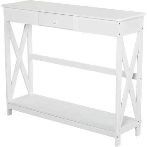 Console style table de drapier néo-rétro tiroir + étagère dim. 100L x 30l x 81H cm MDF blanc